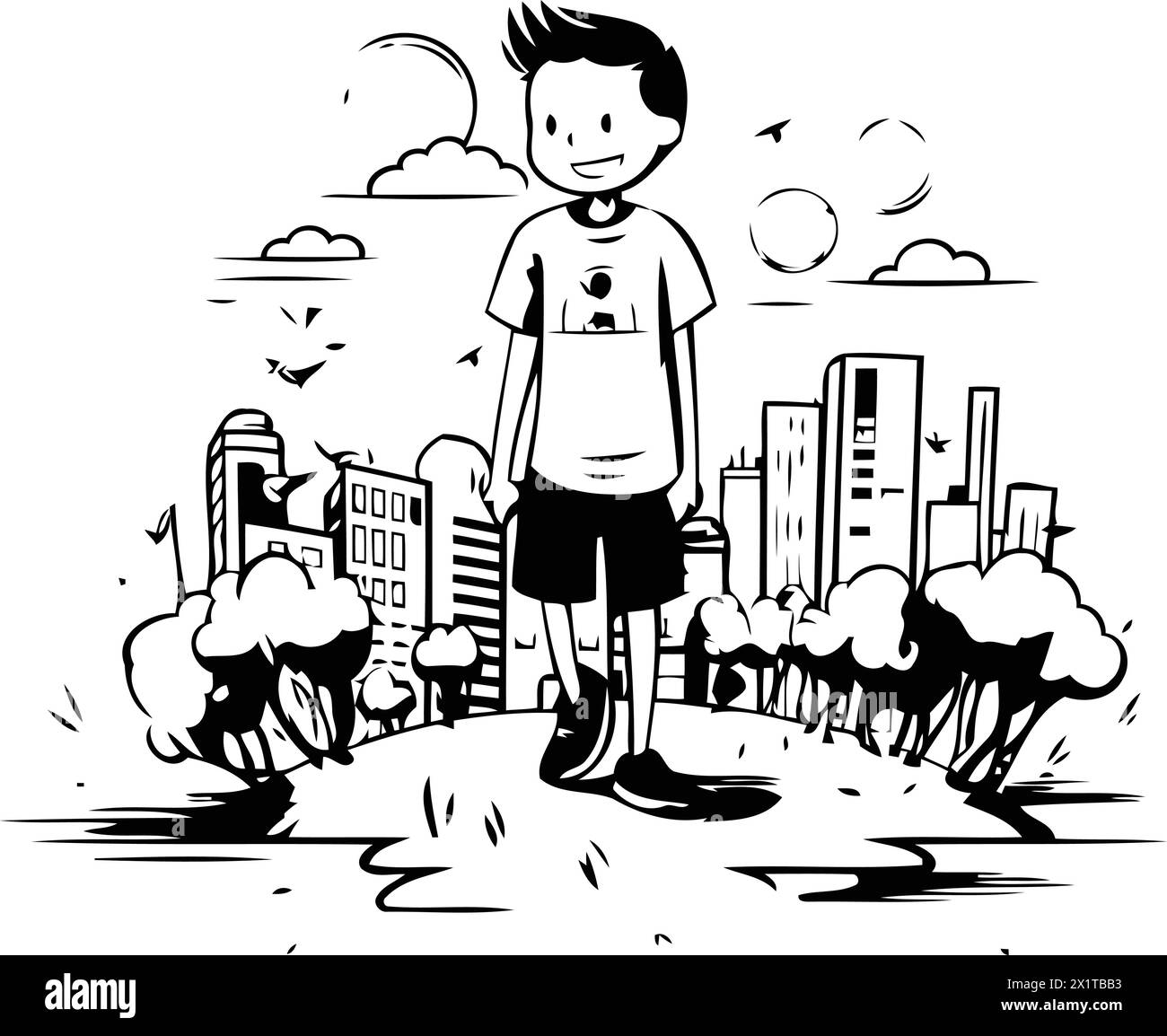 Boy with tshirt and shorts in the city. Vector illustration Stock