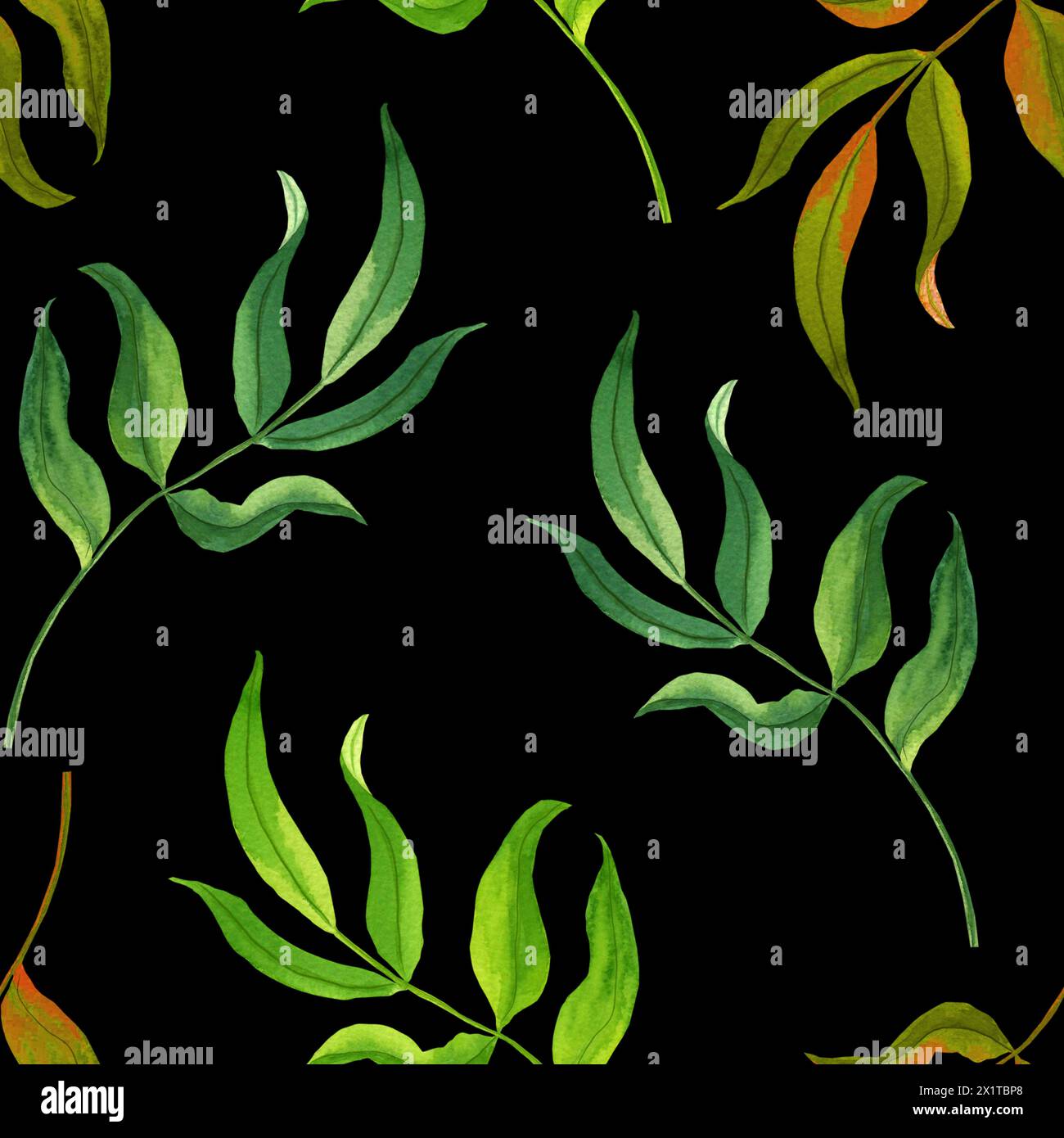 Watercolor seamless pattern with branches and leaves. Hand painted ...