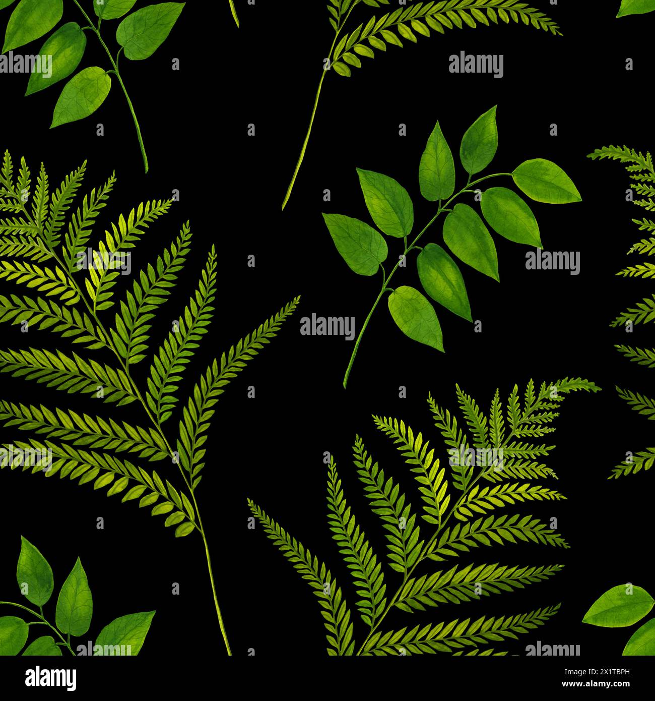 Watercolor seamless pattern with branches and leaves. Hand painted ...