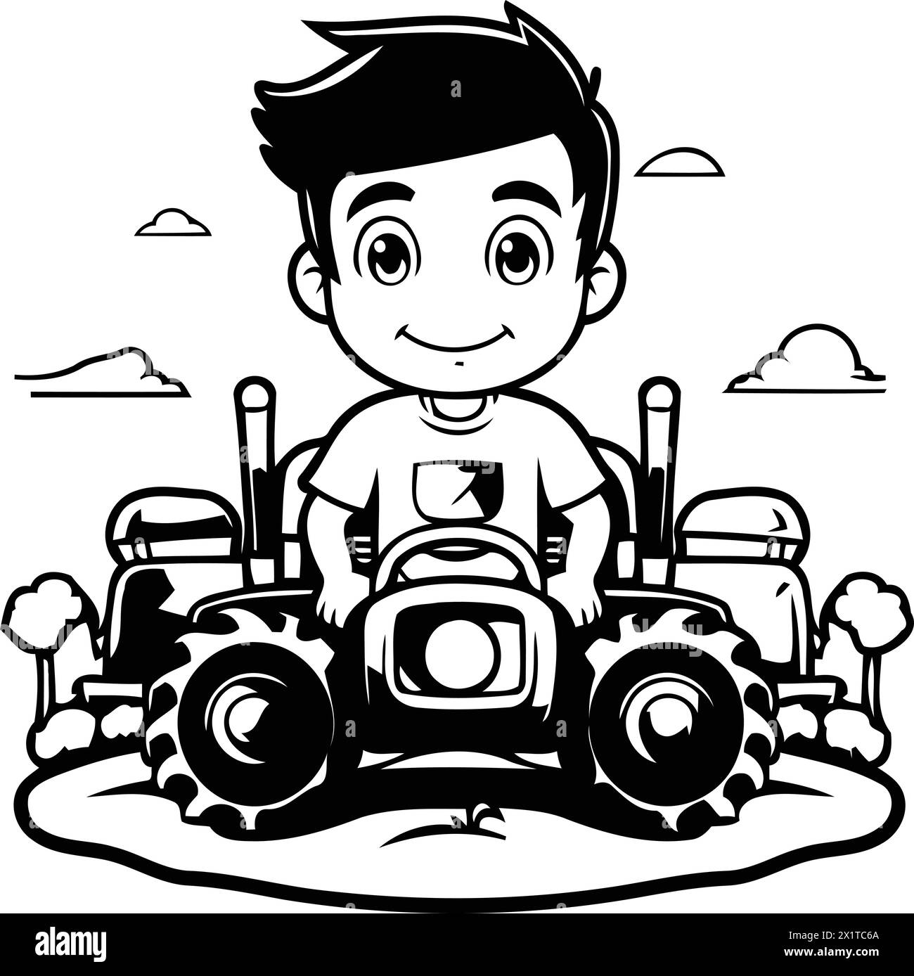 Farmer driving tractor vector cartoon hi-res stock photography and ...