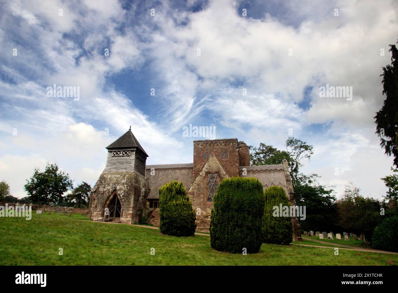 All Saints’ Church, Brockhampton, a Grade I listed building, was designed and built in 1902 by William Lethaby, a leading Arts and Crafts architect. Stock Photo