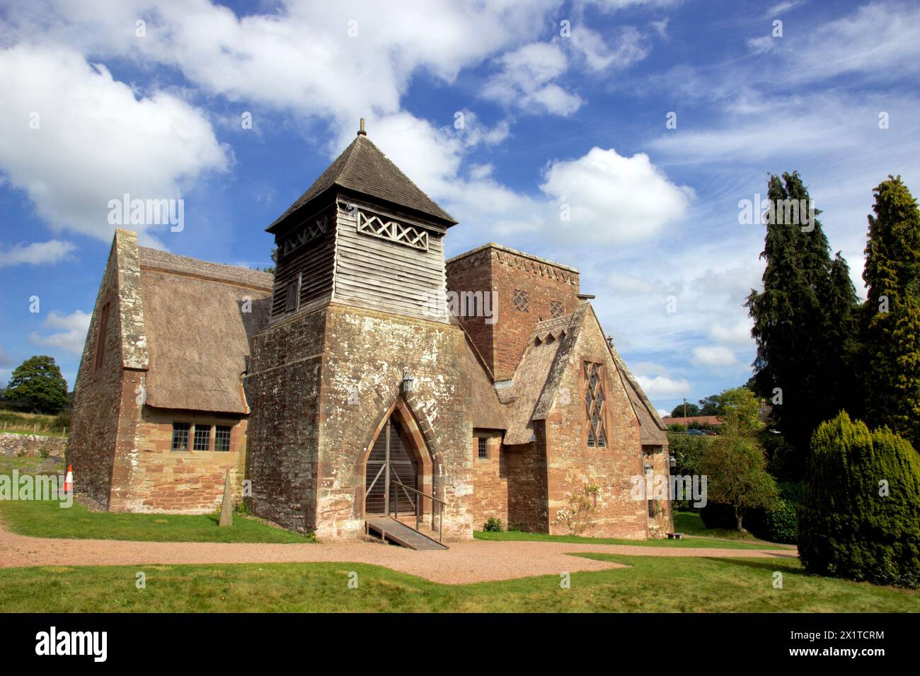 All Saints’ Church, Brockhampton, a Grade I listed building, was designed and built in 1902 by William Lethaby, a leading Arts and Crafts architect. Stock Photo