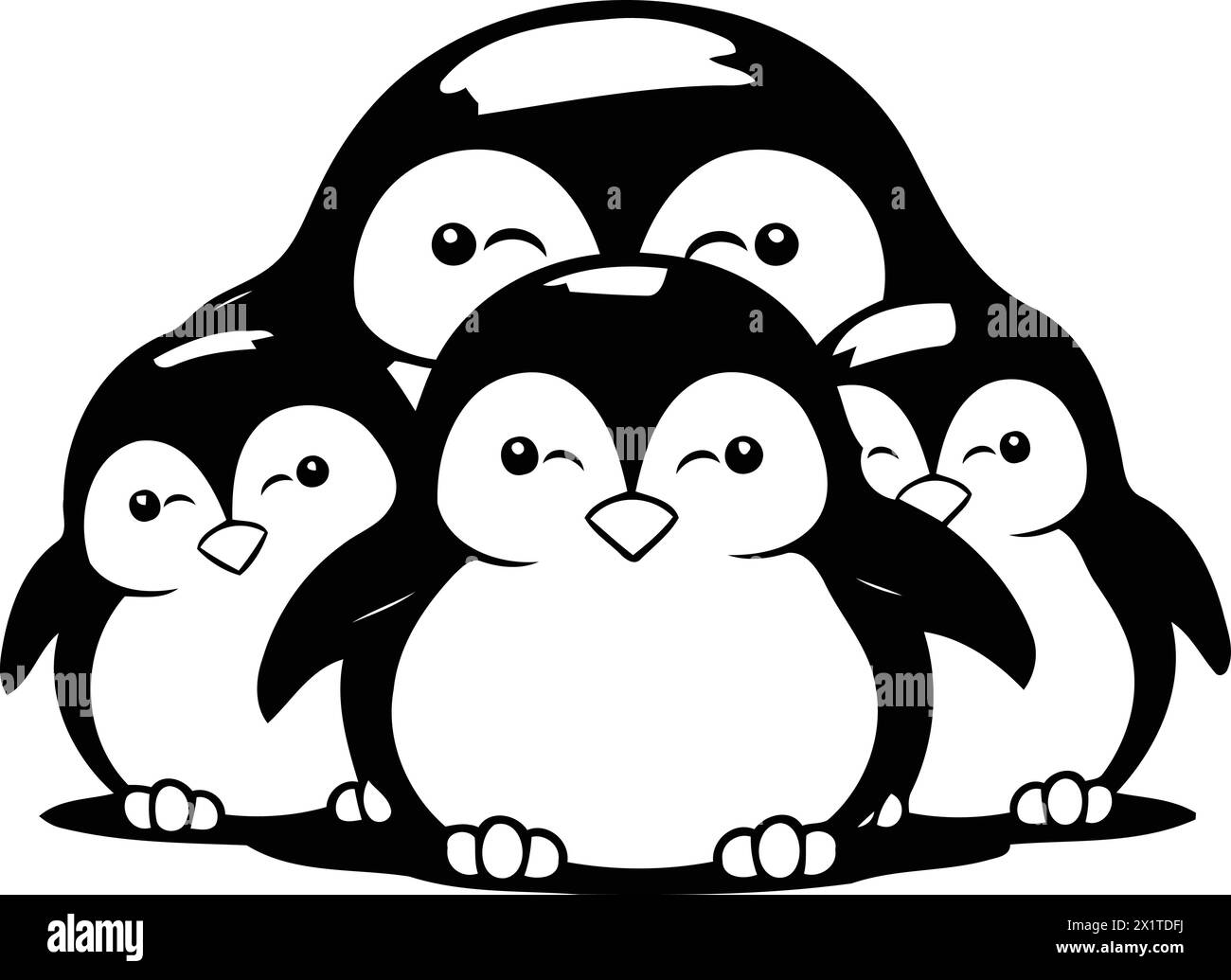 Cute penguins family on a blue background. Vector illustration Stock