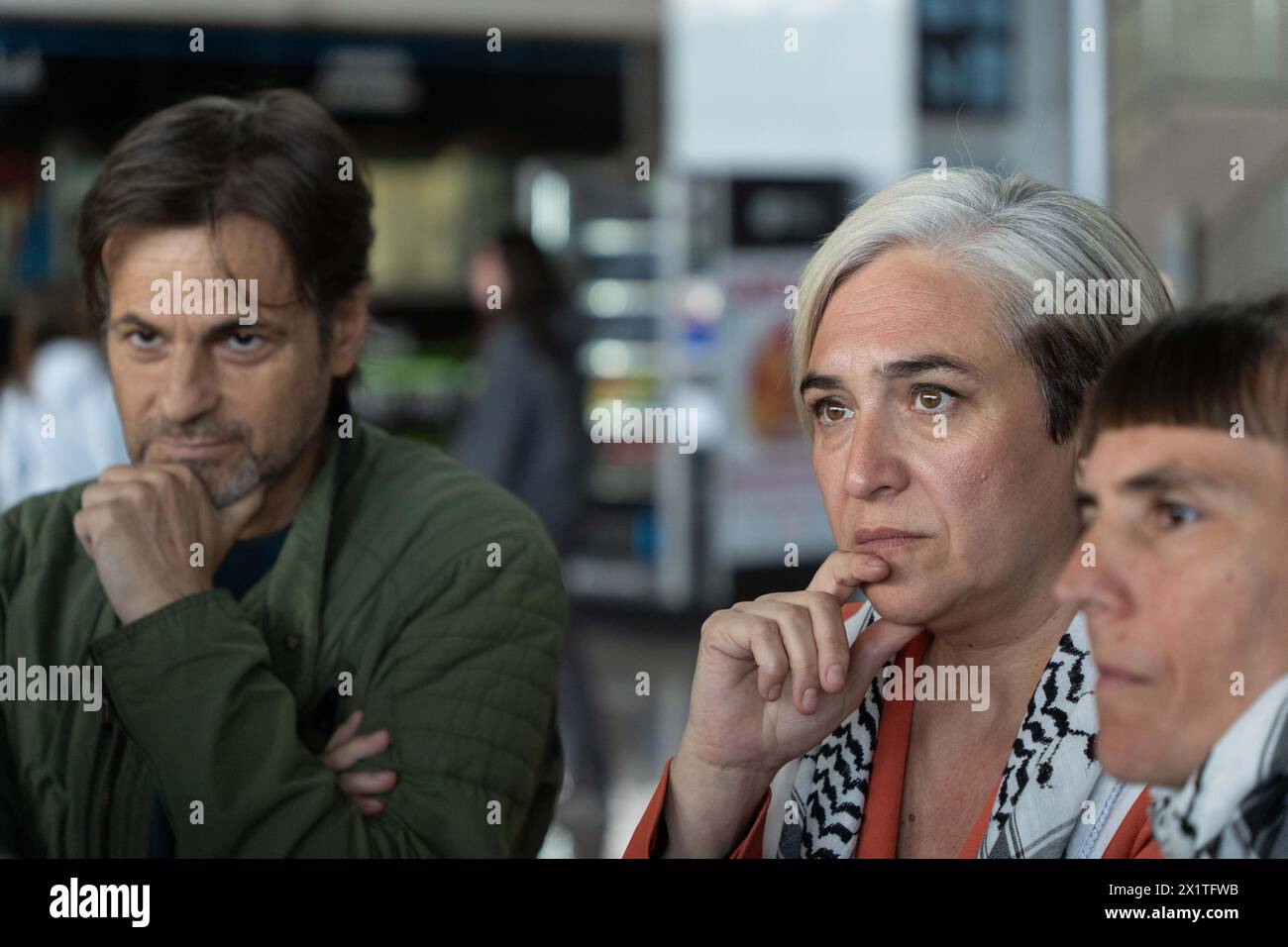 he former mayor of Barcelona, Ada Colau, and the lead candidate for Sumar in the European elections offer a press conference before taking a flight to Turkey to join the Freedom Flotilla, an initiative aimed at delivering humanitarian aid to the Gaza Strip. La exalcaldesa de Barcelona, Ada Colau, y el cabeza de lista por Sumar en las elecciones europeas ofrecen una rueda de prensa antes de tomar un avi-n hacia Turqu'a para unirse a la Flotilla por la Libertad, una iniciativa que pretende llevar ayuda humanitaria a la Franja de Gaza. in the pic: jaume asens, ada colau News politics -Barcelo Stock Photo