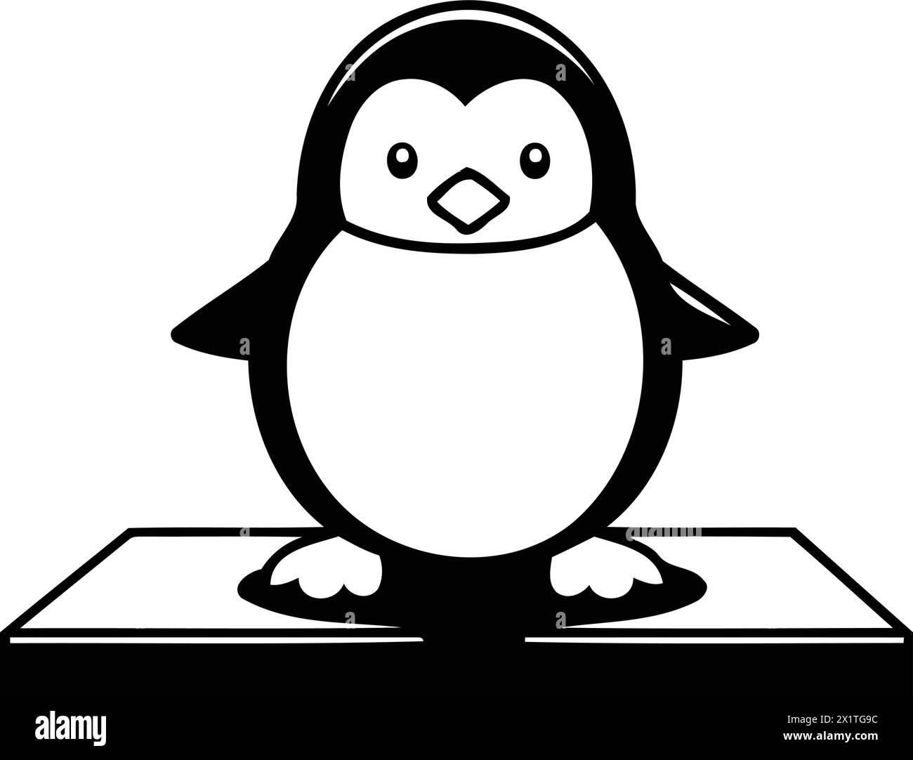 Cute penguin standing on the ice. cartoon vector illustration Stock