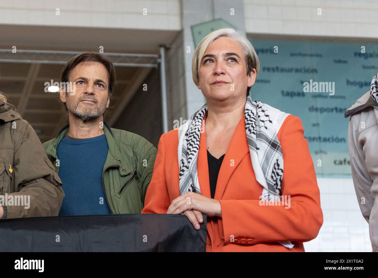 he former mayor of Barcelona, Ada Colau, and the lead candidate for Sumar in the European elections offer a press conference before taking a flight to Turkey to join the Freedom Flotilla, an initiative aimed at delivering humanitarian aid to the Gaza Strip. La exalcaldesa de Barcelona, Ada Colau, y el cabeza de lista por Sumar en las elecciones europeas ofrecen una rueda de prensa antes de tomar un avi-n hacia Turqu'a para unirse a la Flotilla por la Libertad, una iniciativa que pretende llevar ayuda humanitaria a la Franja de Gaza. in the pic:ada colau, jaume asens News politics -Barcelona Stock Photo