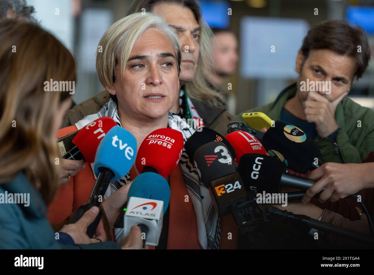 he former mayor of Barcelona, Ada Colau, and the lead candidate for Sumar in the European elections offer a press conference before taking a flight to Turkey to join the Freedom Flotilla, an initiative aimed at delivering humanitarian aid to the Gaza Strip. La exalcaldesa de Barcelona, Ada Colau, y el cabeza de lista por Sumar en las elecciones europeas ofrecen una rueda de prensa antes de tomar un avión hacia Turqu&#xed;a para unirse a la Flotilla por la Libertad, una iniciativa que pretende llevar ayuda humanitaria a la Franja de Gaza. in the pic:ada colau, News politics -Barcelona, Stock Photo