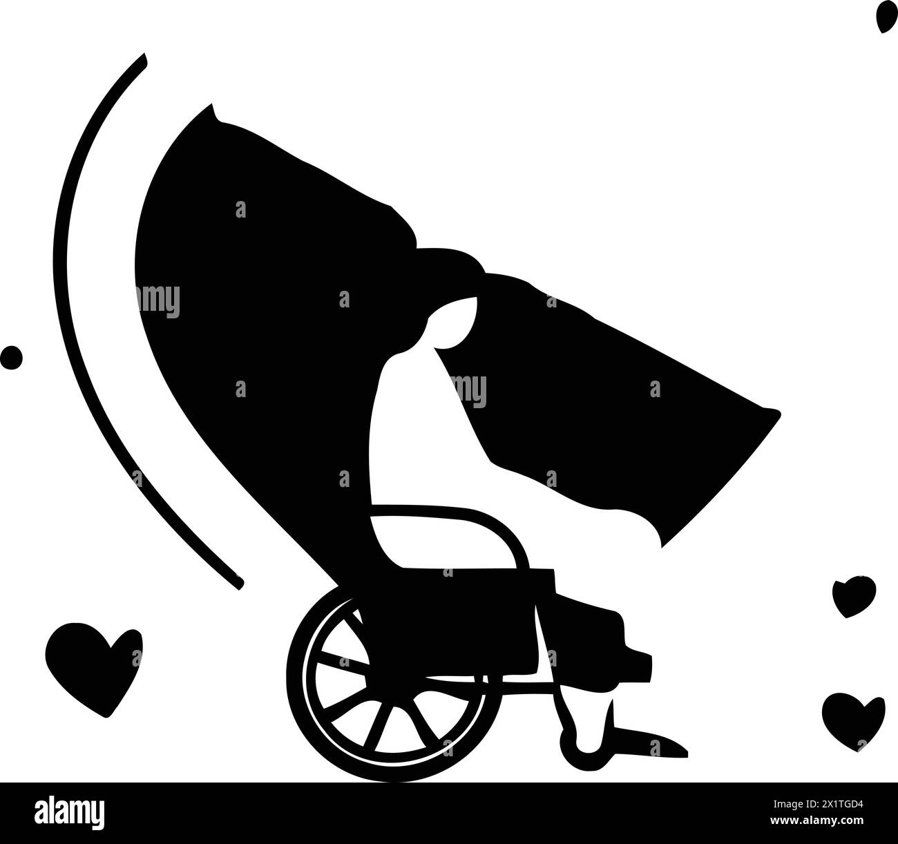 Vector illustration of a disabled woman in a wheelchair with a heart. Stock Vector