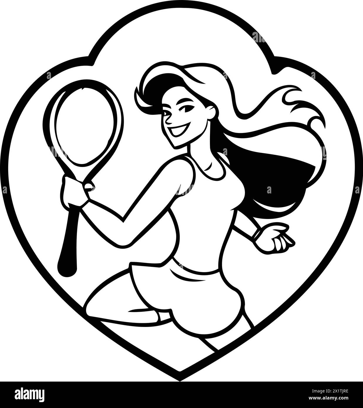 Tennis player woman with racket and ball in heart shape. Vector ...