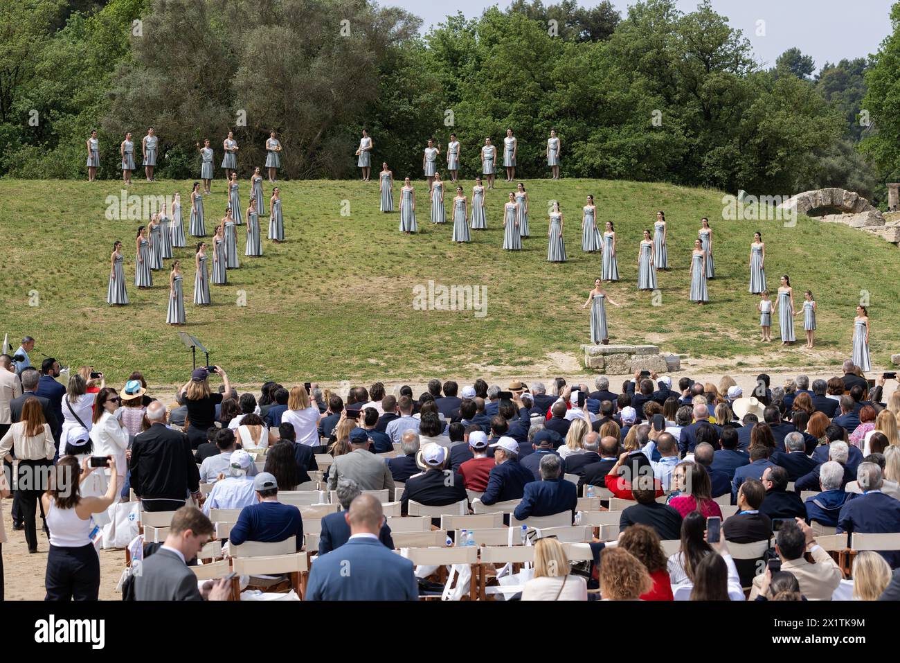 Olympia, Greece April 15, 2024 Olympic flame lighting ceremony for