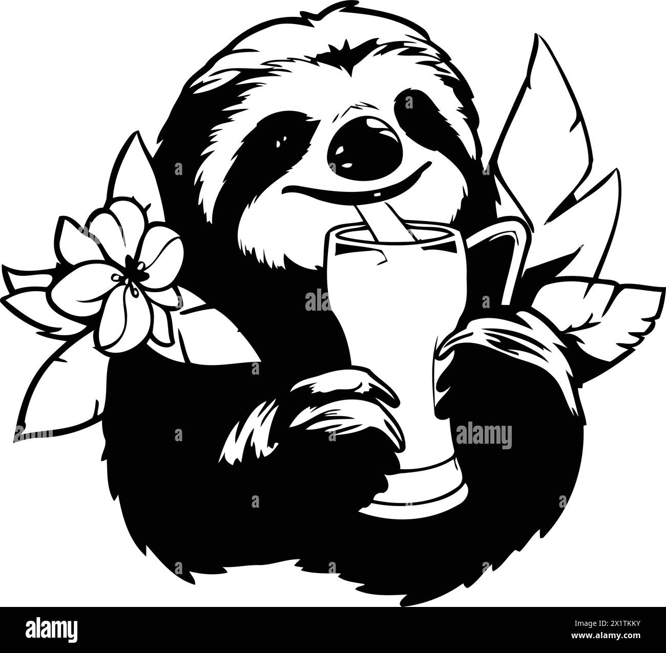Cute cartoon sloth with a glass of juice. Vector illustration Stock