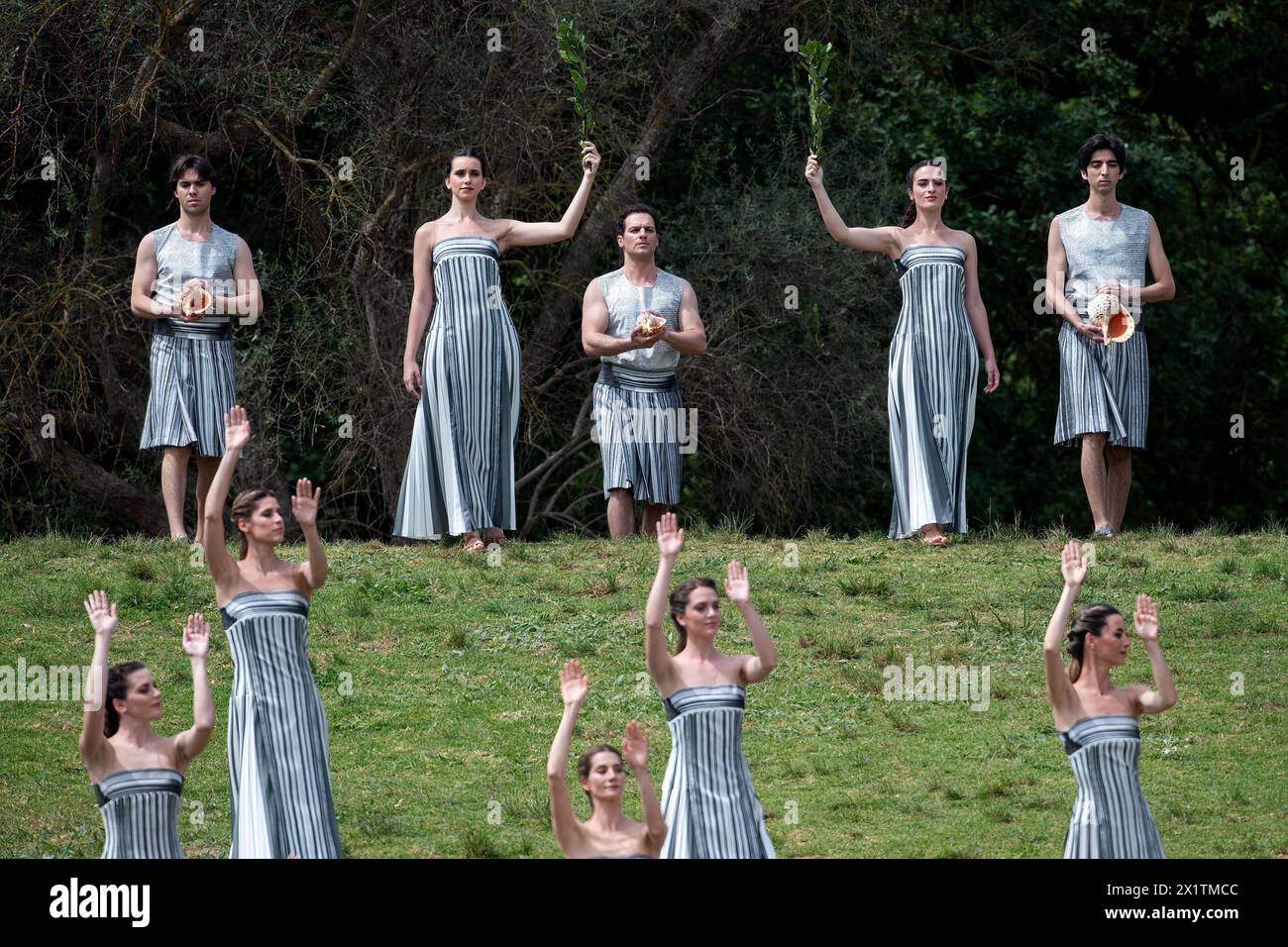 Olympia, Greece April 15, 2024 Olympic flame lighting ceremony for