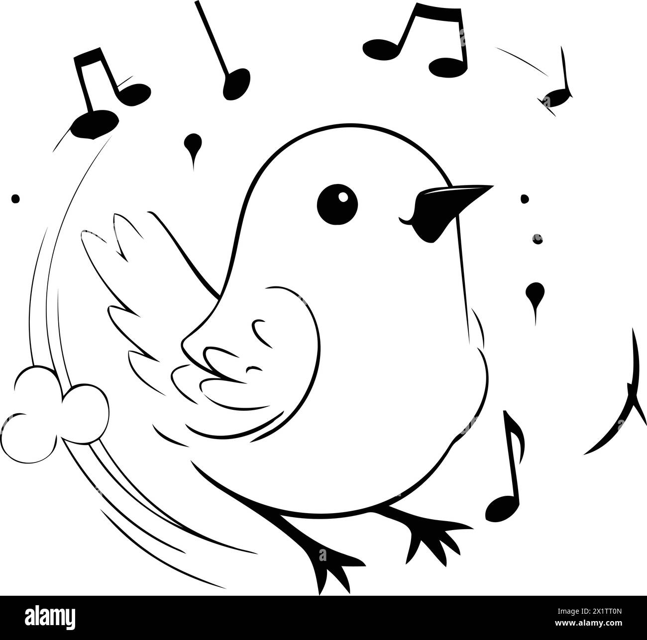 Cute bird with musical notes on a white background. Vector illustration