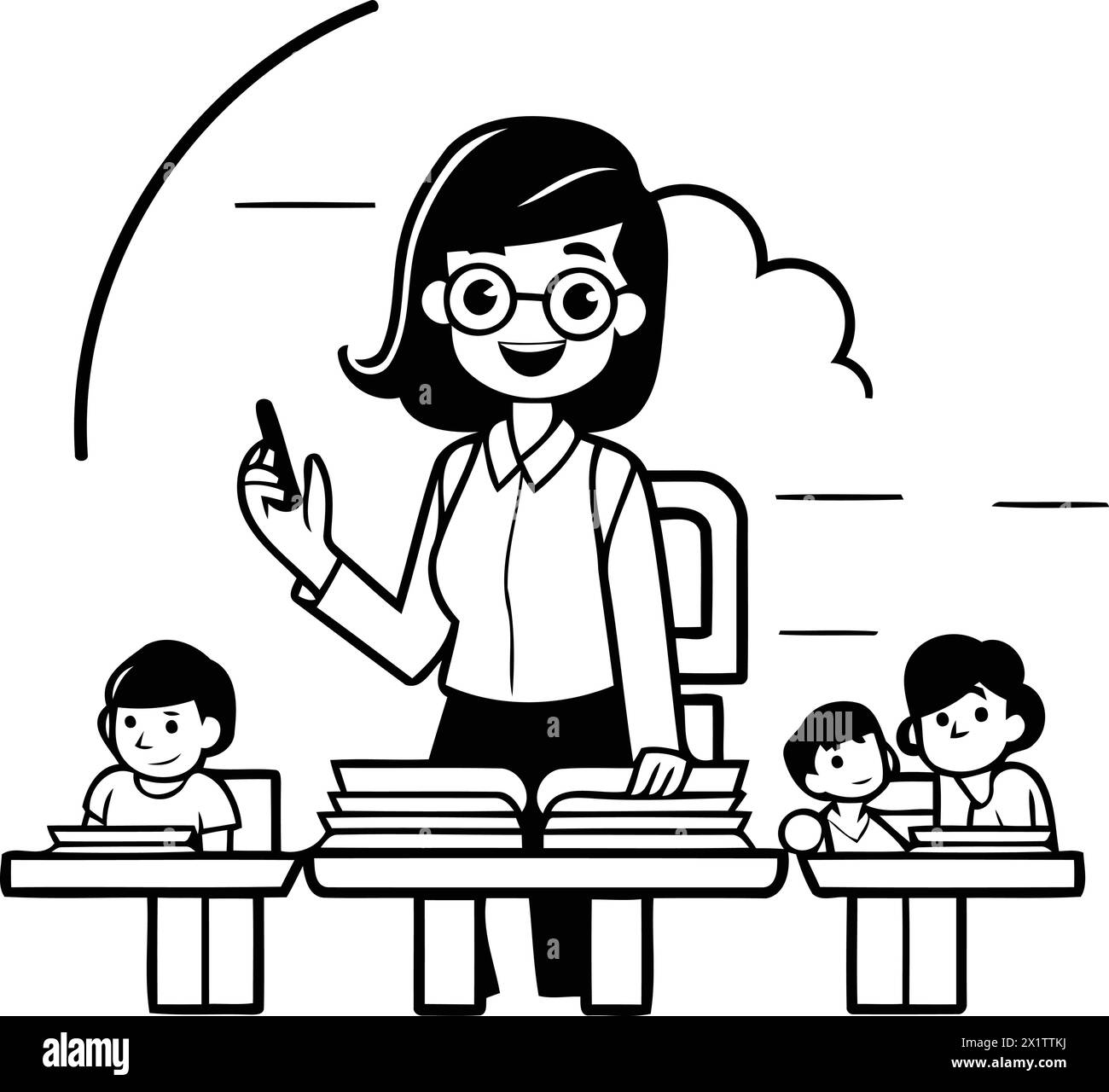 Teacher with students. Vector illustration in flat cartoon style. Education concept. Stock Vector