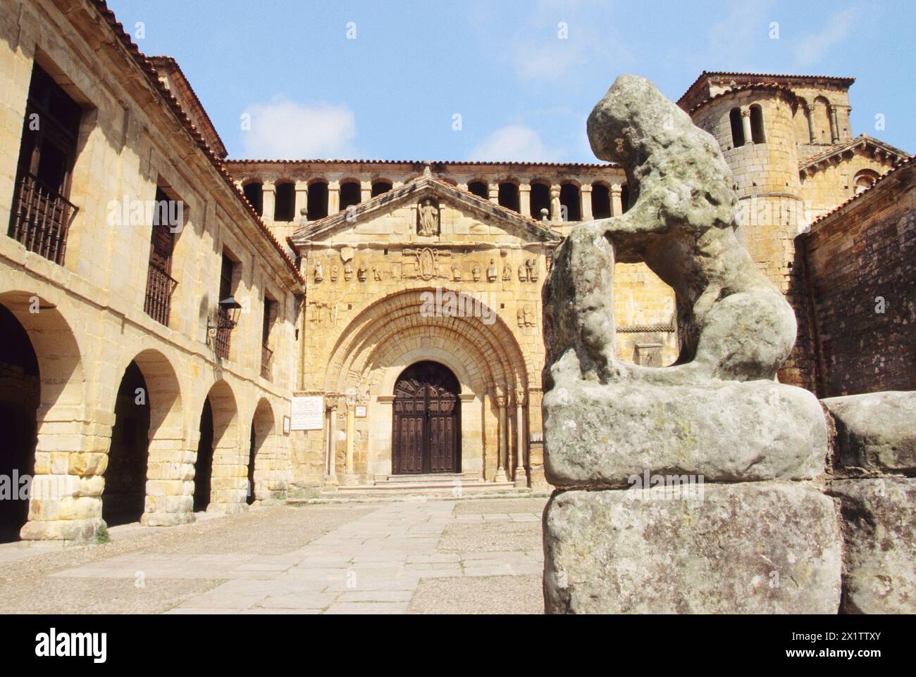 Santillana Del Mar Cantabria Spain. Romanesque medieval 12th century architecture Europe Santa Juliana Collegiate Church. Stock Photo