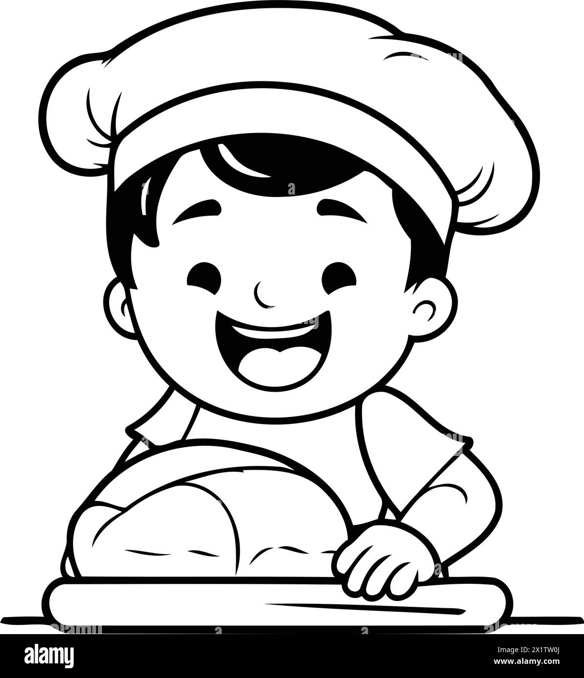 Cute little boy chef with a loaf of bread. Vector illustration. Stock Vector