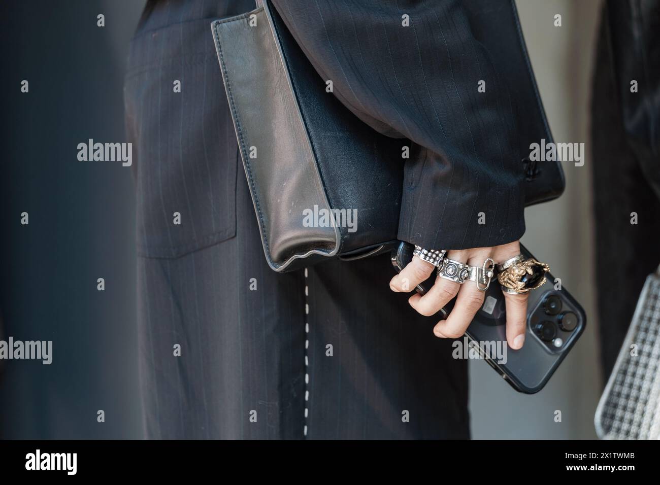 Fashion details outside Karoline Vitto show supported by Dolce