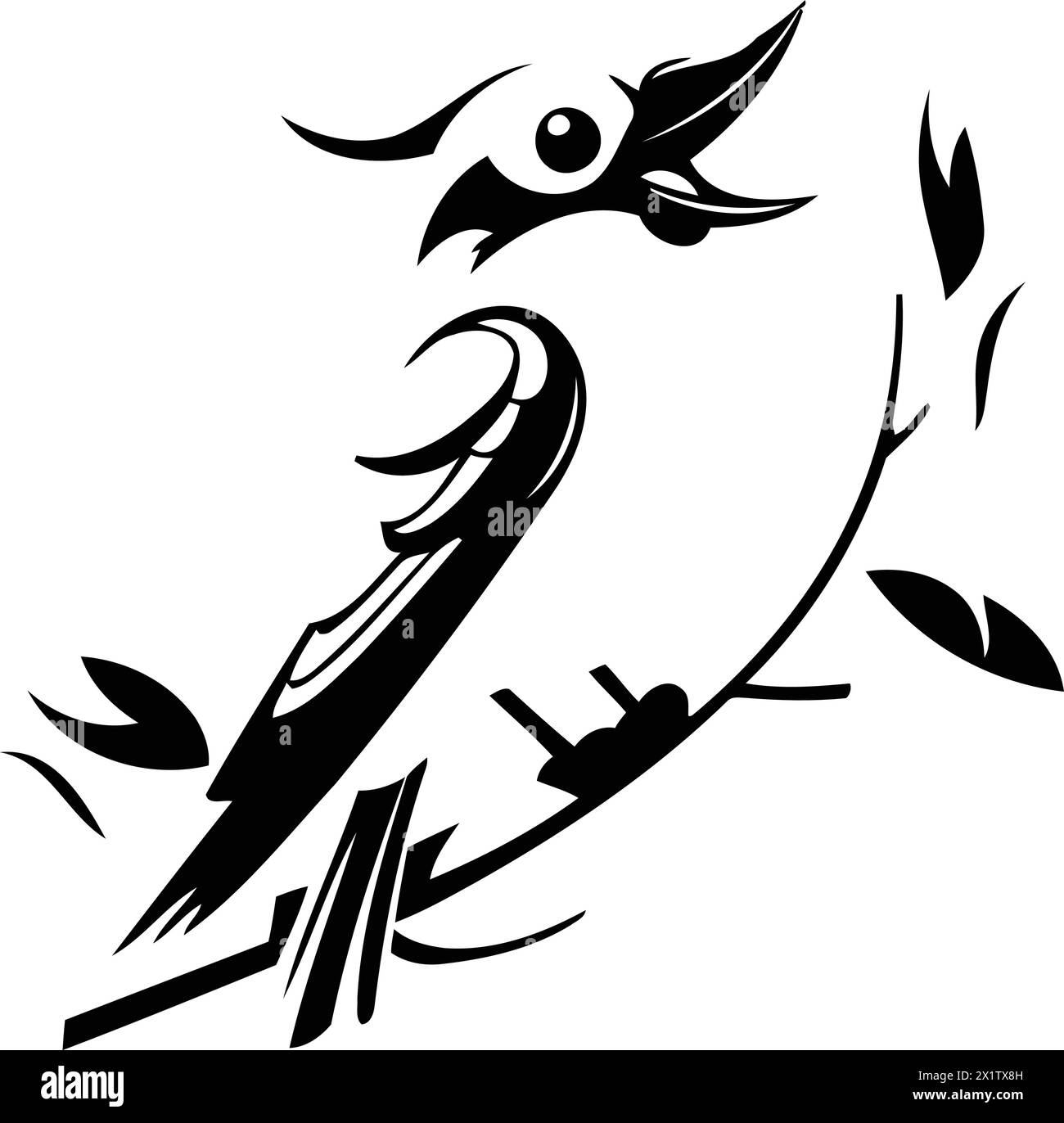 Blue jay bird sitting on a branch. Vector illustration on white background. Stock Vector