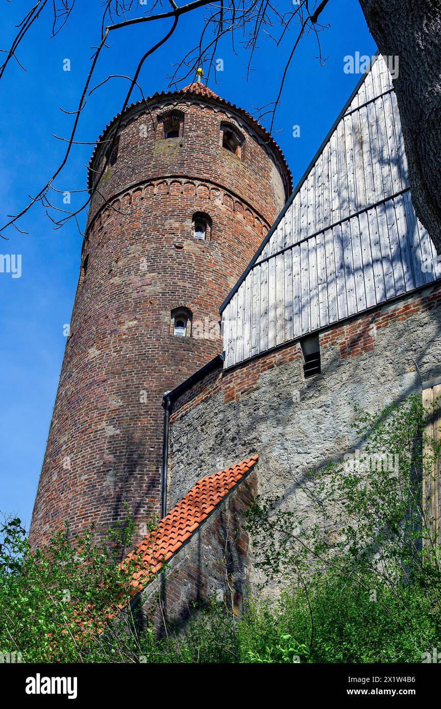 Brick tower of St Blasius Church, Kaufbeuern, Allgaeu, Swabia, Bavaria, Germany Stock Photo