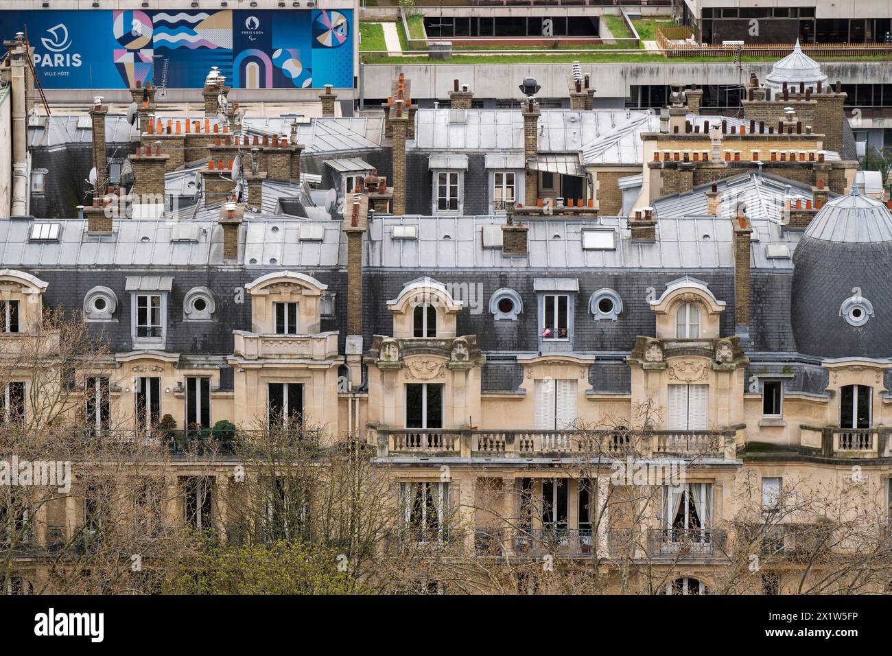 View of Belle Epoque houses from the Eiffel Tower, Paris, Ile-de-France, France Stock Photo