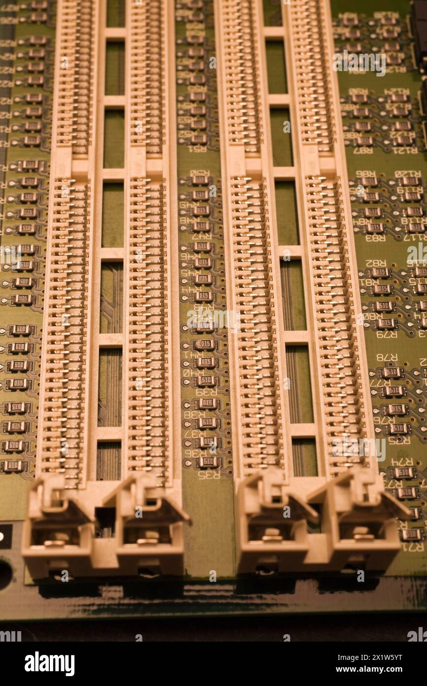 Close-up of greenish electronic computer circuit board, Studio Composition, Quebec, Canada Stock Photo