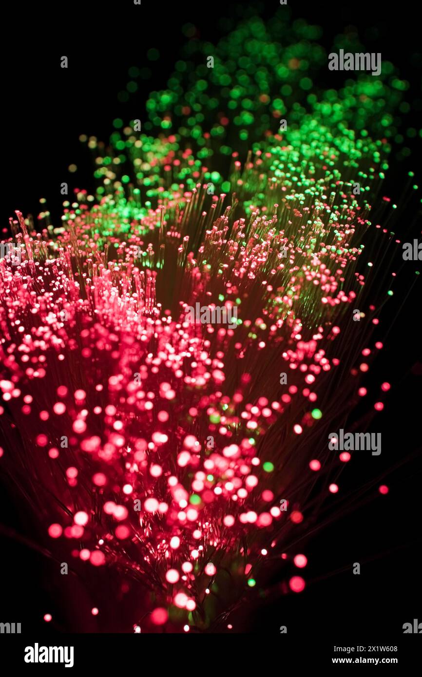 Close-up of red and green lighted fibre optic cables, Studio Composition, Quebec, Canada Stock Photo