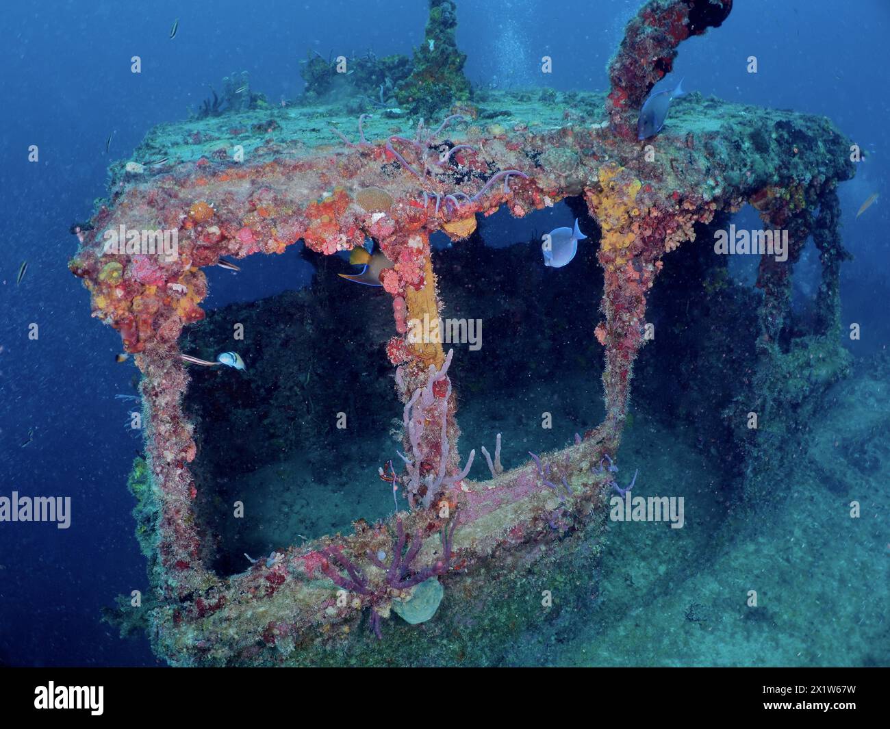 Superstructure on the wreck of the USS Spiegel Grove, dive site John Pennekamp Coral Reef State Park, Key Largo, Florida Keys, Florida, USA, North Ame Stock Photo