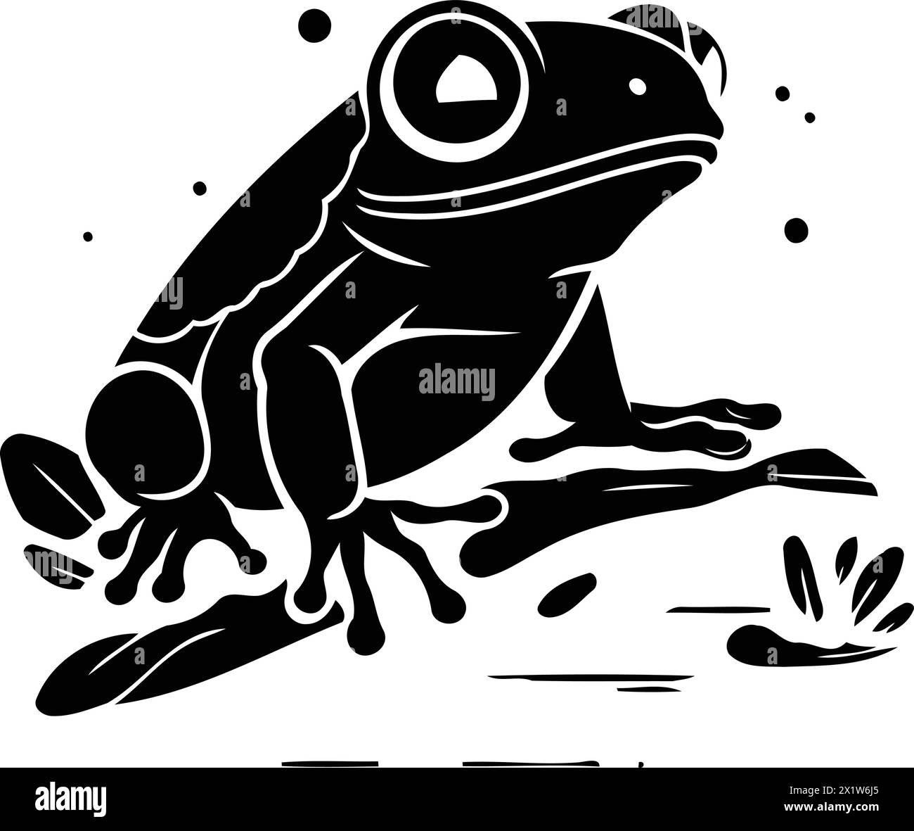 Cute cartoon frog. Vector illustration of a frog on the background of the night sky. Stock Vector