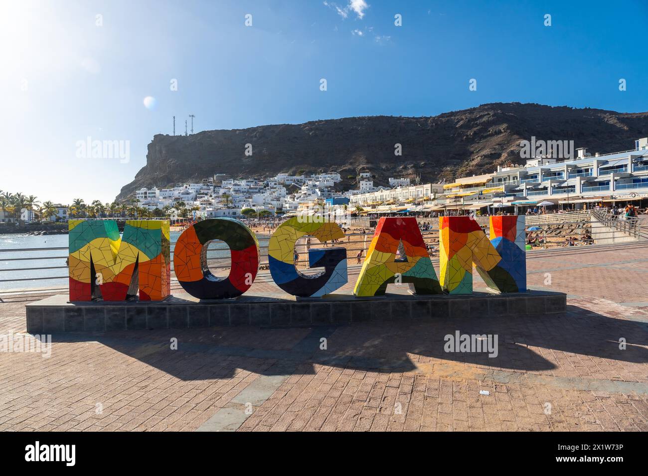 Mogan Sign Tourist sign for the coastal town Mogan in the south of Gran Canaria ...