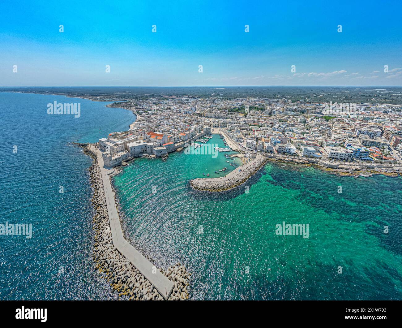 Aerial view of Giovinazzo seafront and old town in Puglia with drone. Stock Photo