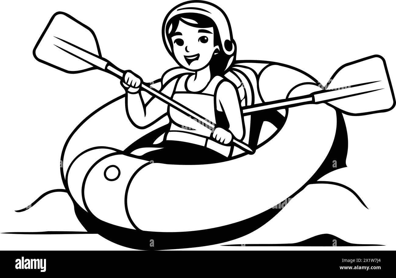 Young woman kayaking in the sea. Vector illustration in cartoon style. Stock Vector