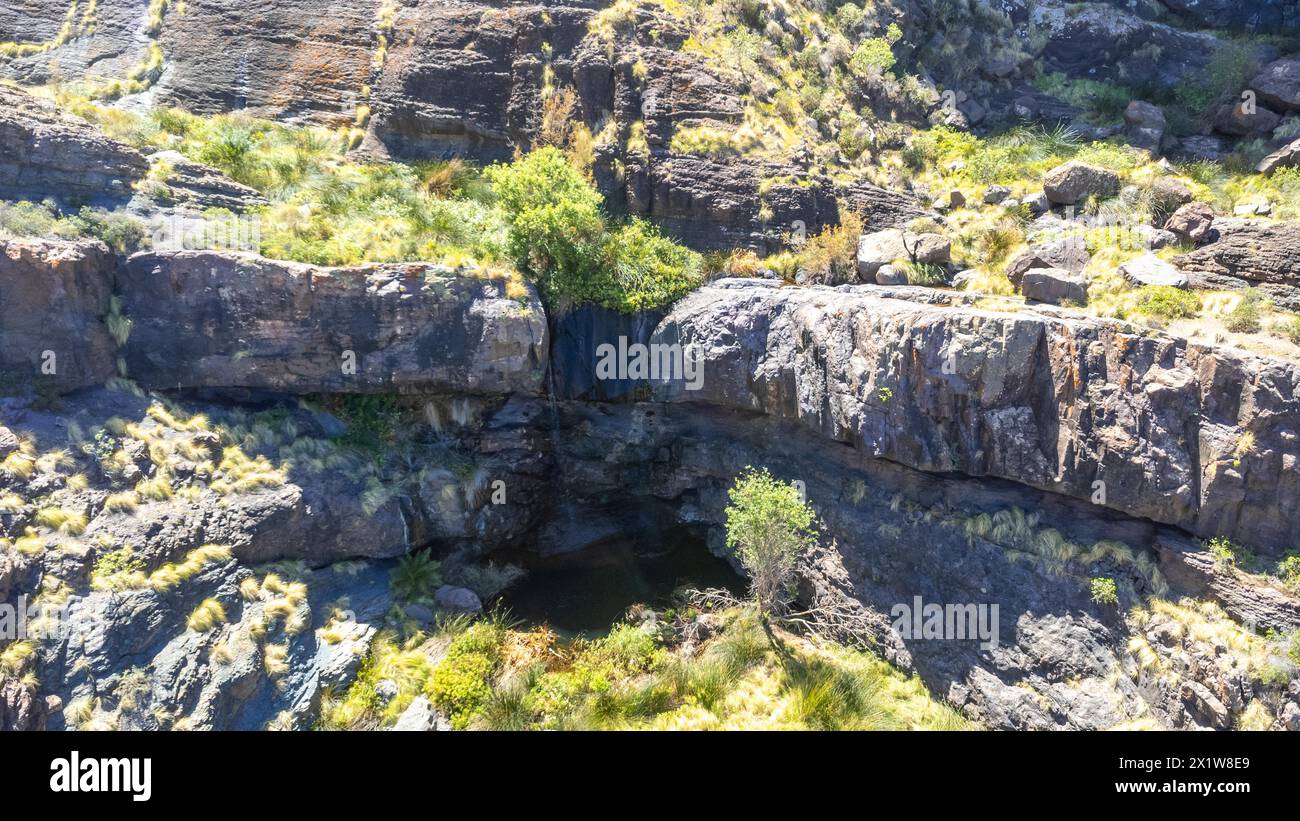 Beautiful aerial landscape of Charco Azul in the Podemos to Agaete in Gran Canaria, Canary Islands Stock Photo