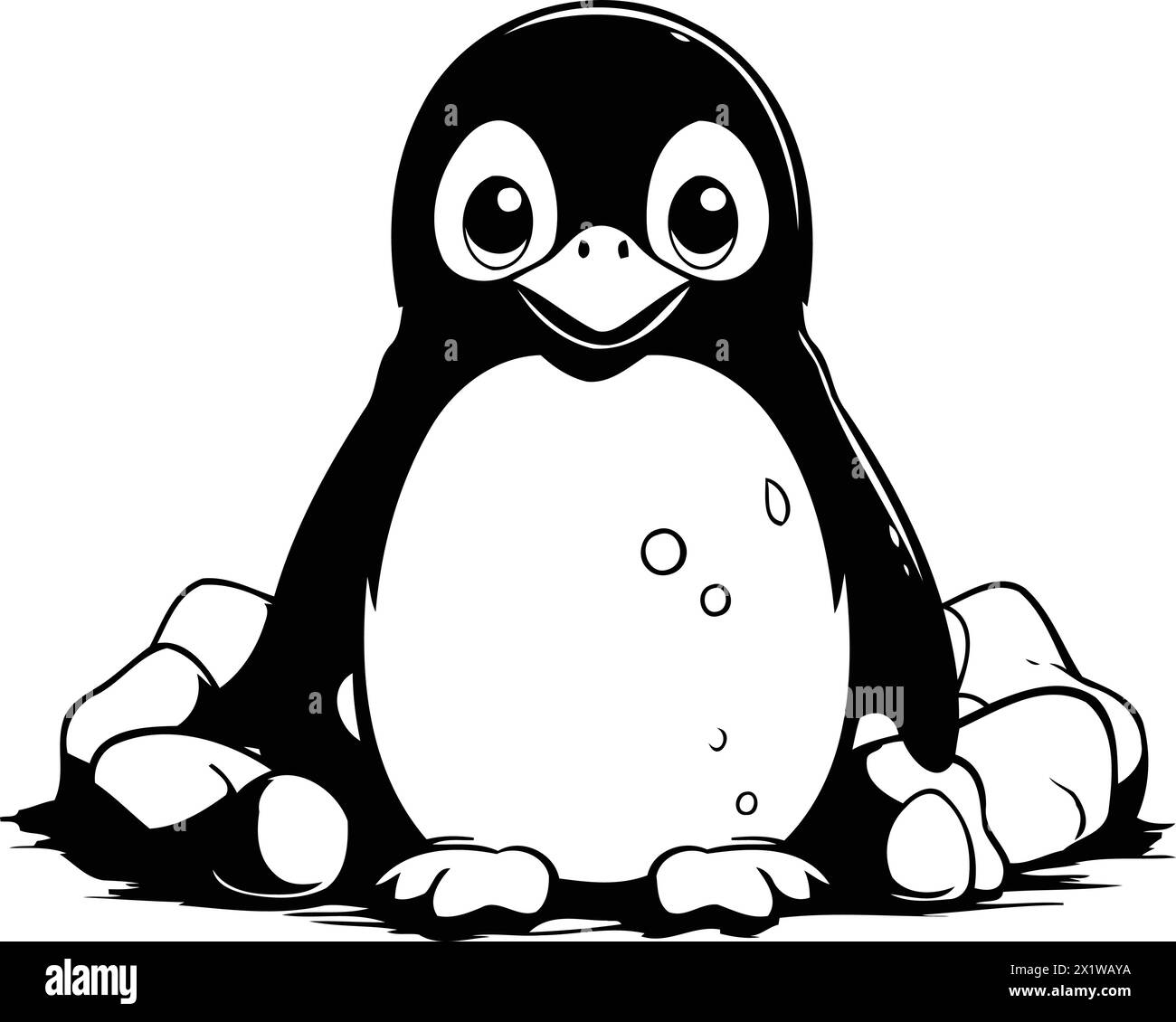 Cute penguin sitting on the rocks. Cartoon vector illustration Stock