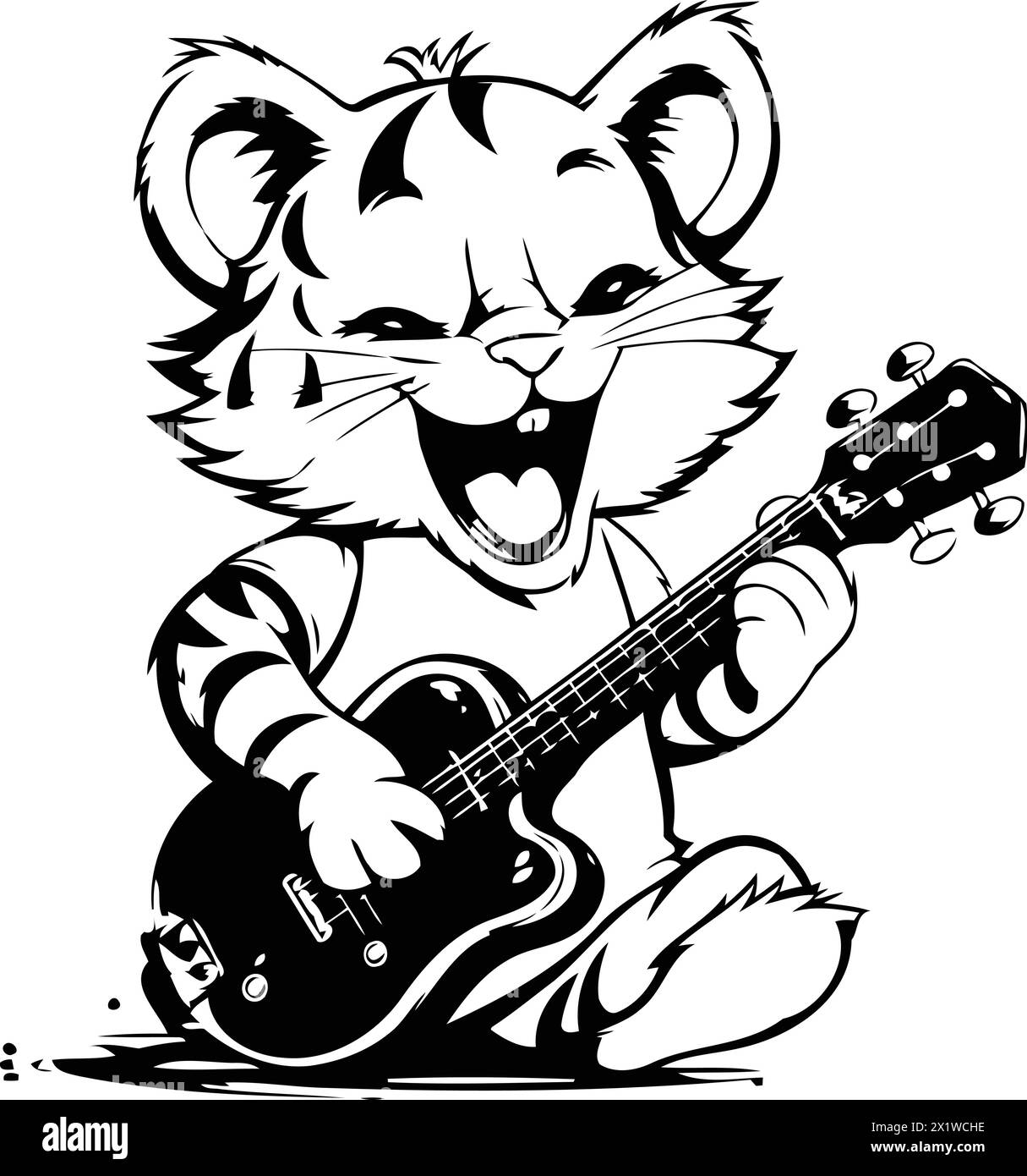 tiger playing guitar and singing. vector illustration. eps10 Stock