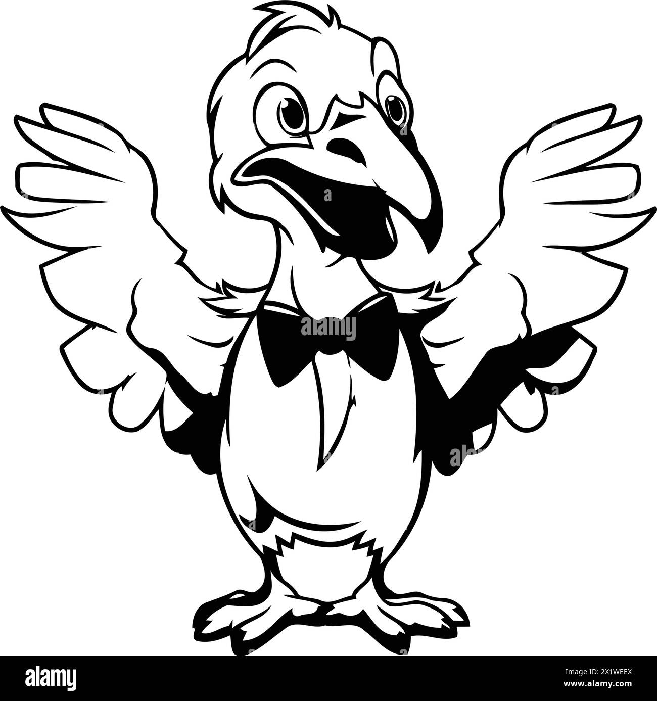 Vector illustration of a cute cartoon white goose with red bow tie