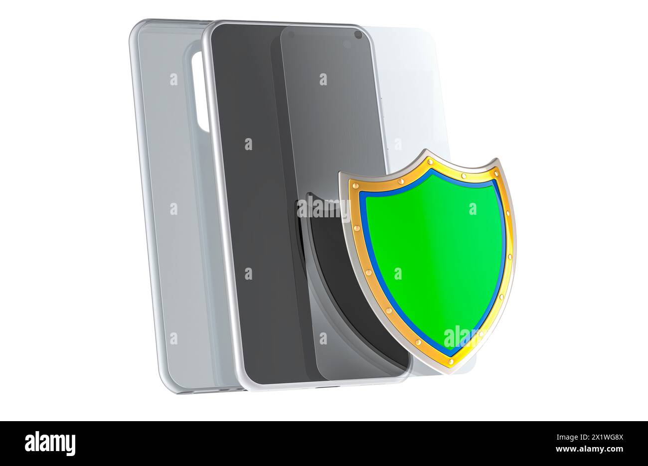 Smartphone with silicone transparent plastic case, glass screen ...