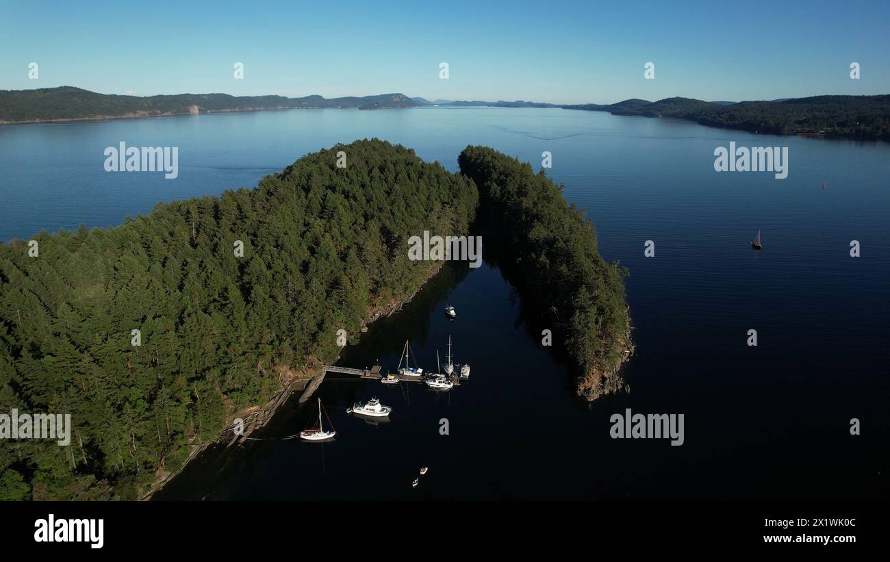 Aerial photo of Conover Cove, Wallace Island Marine Provincial Park, Gulf Islands, British Columbia, Canada. Stock Photo