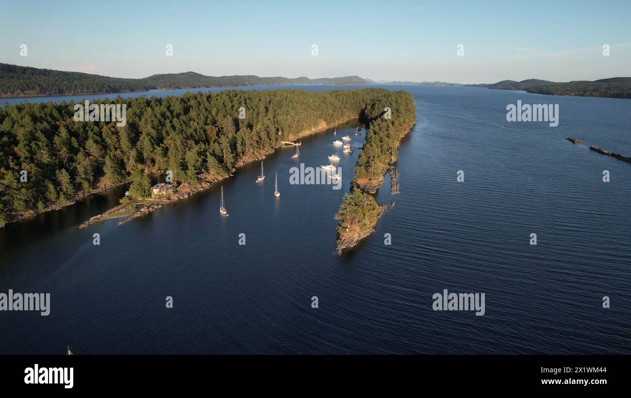 Aerial photo of Princess Cove, Wallace Island Marine Provincial Park, Gulf Islands, British Columbia, Canada. Stock Photo