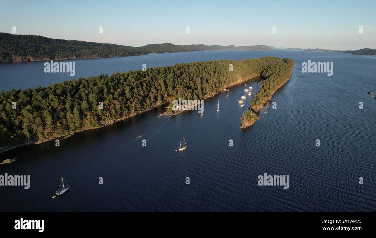 Aerial photo of Princess Cove, Wallace Island Marine Provincial Park, Gulf Islands, British Columbia, Canada. Stock Photo