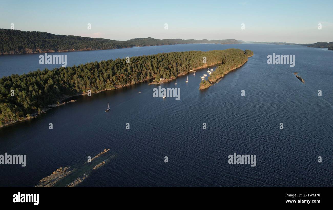 Aerial photo of Princess Cove, Wallace Island Marine Provincial Park, Gulf Islands, British Columbia, Canada. Stock Photo