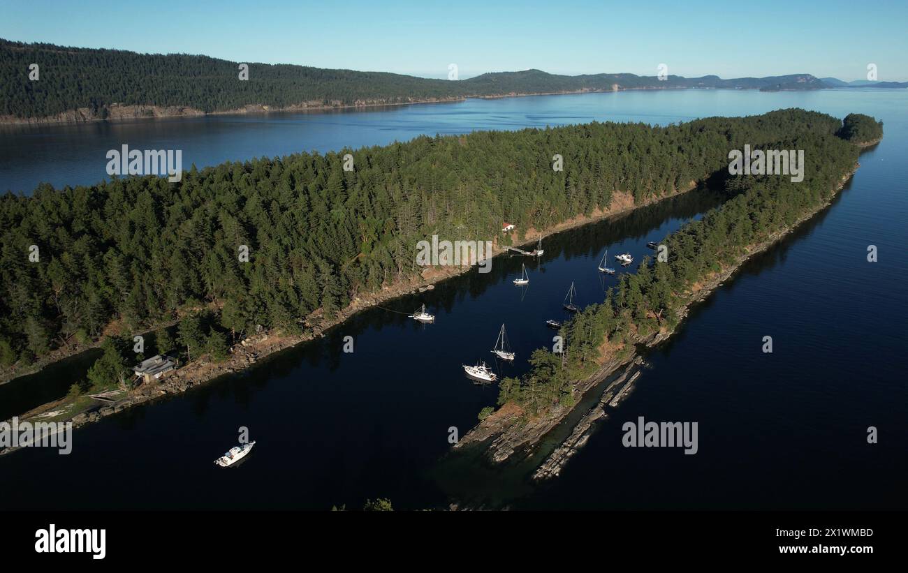 Aerial photo of Princess Cove, Wallace Island Marine Provincial Park, Gulf Islands, British Columbia, Canada. Stock Photo