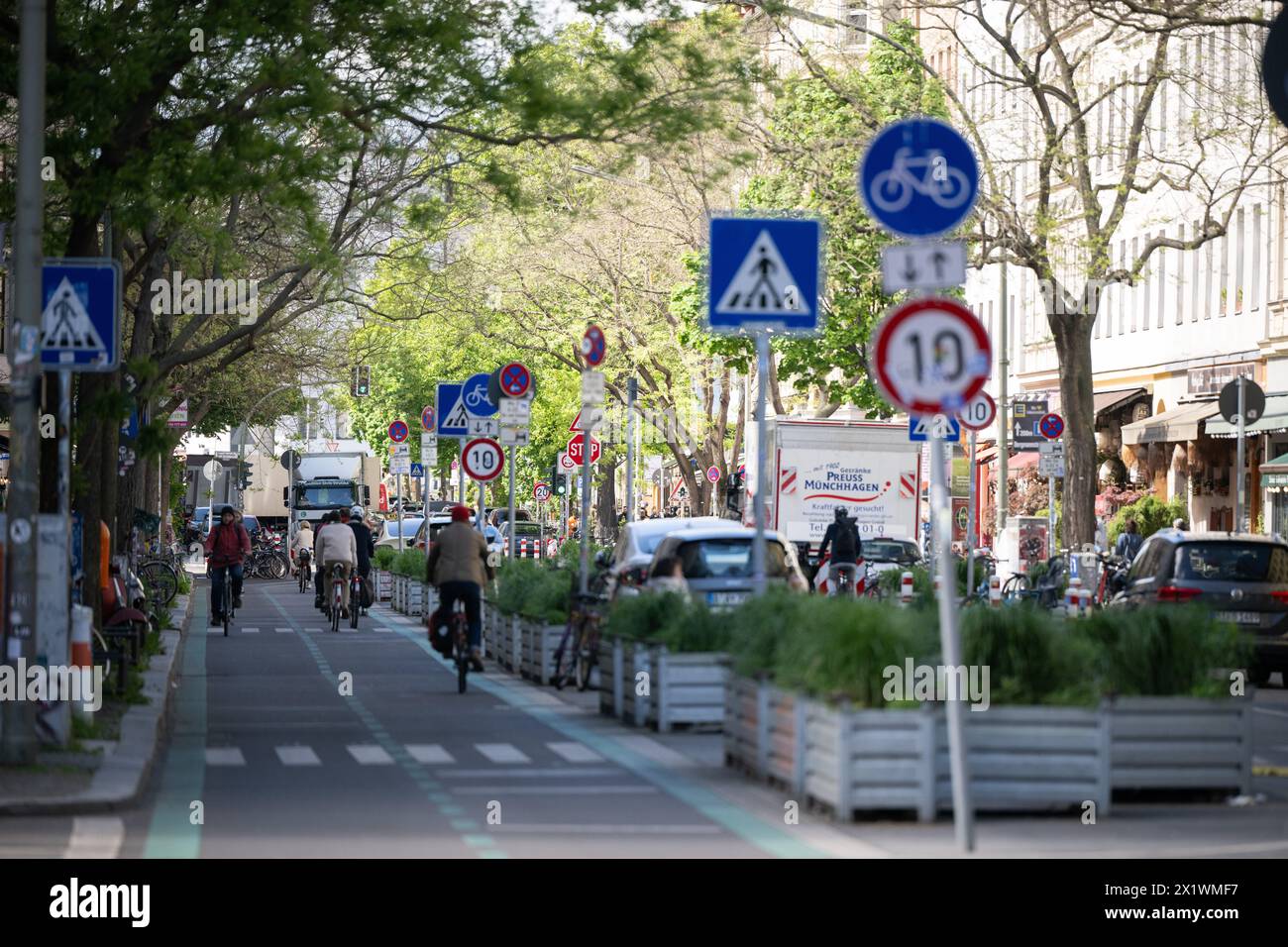 Berlin, Germany. 18th Apr, 2024. Cyclists use a special cycle lane in ...