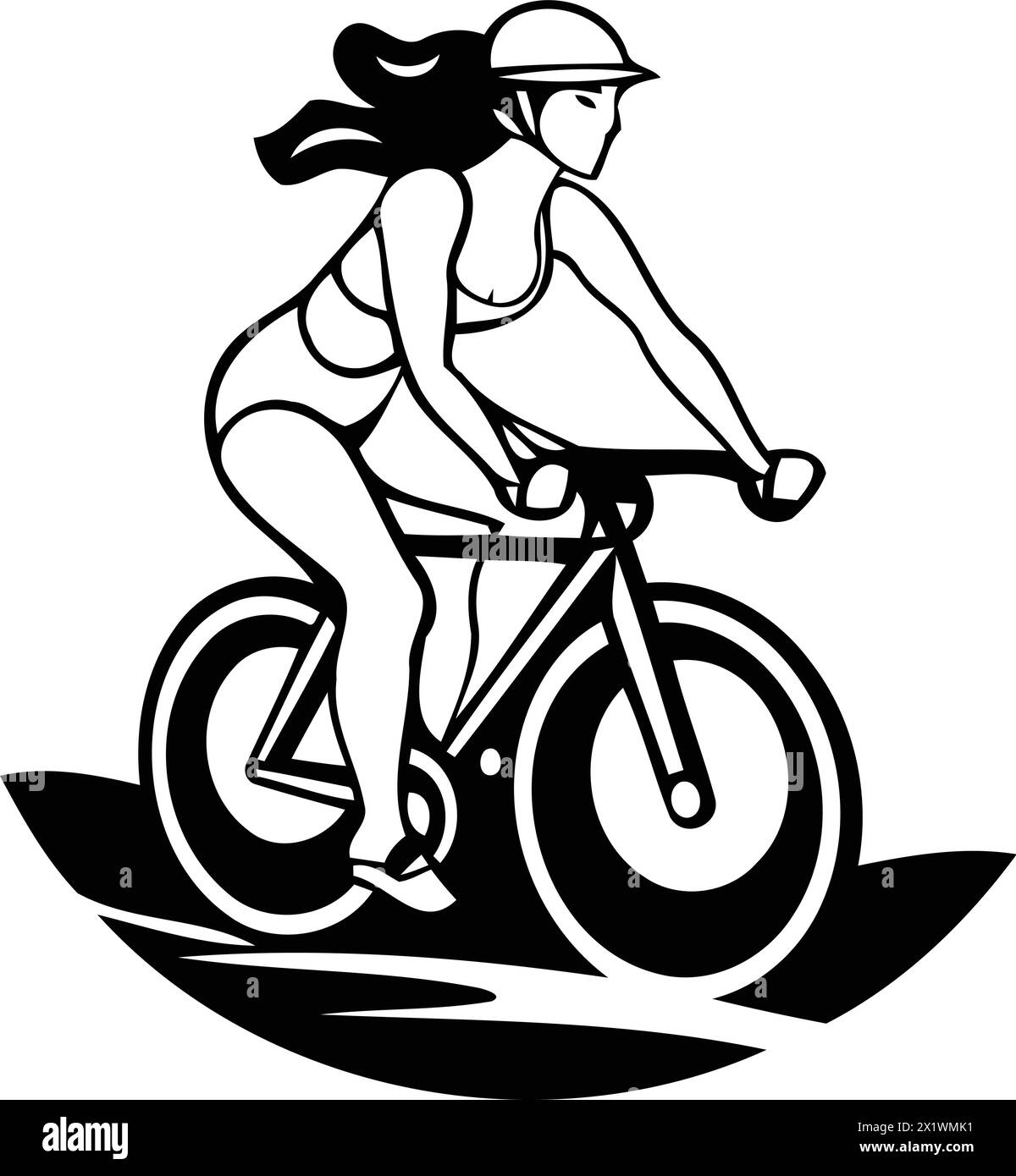 Bicyclist woman riding bike on the beach. Vector illustration Stock ...