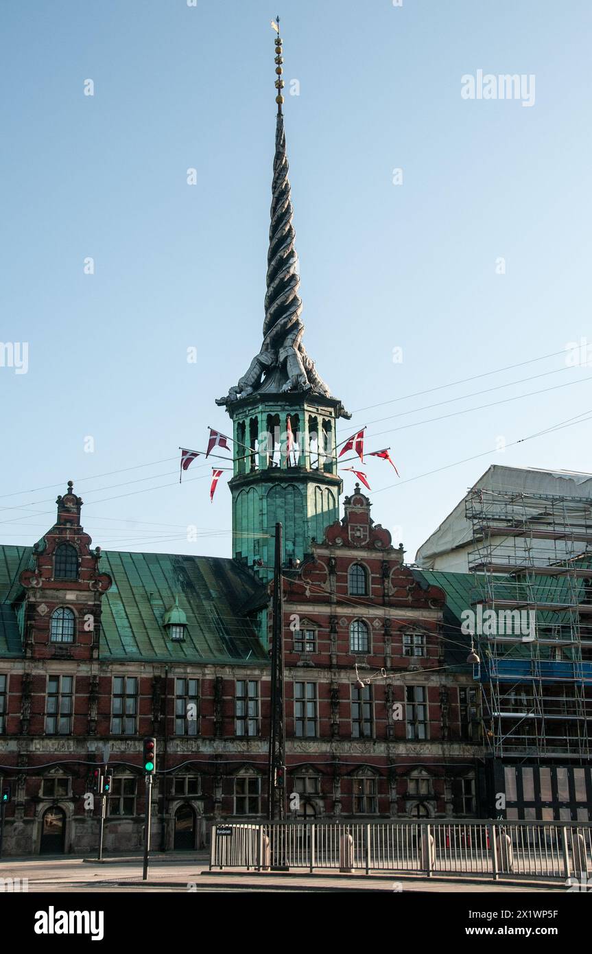 Around Copenhagen - Borsen - famous Spire - former Stock Exchange building Stock Photo