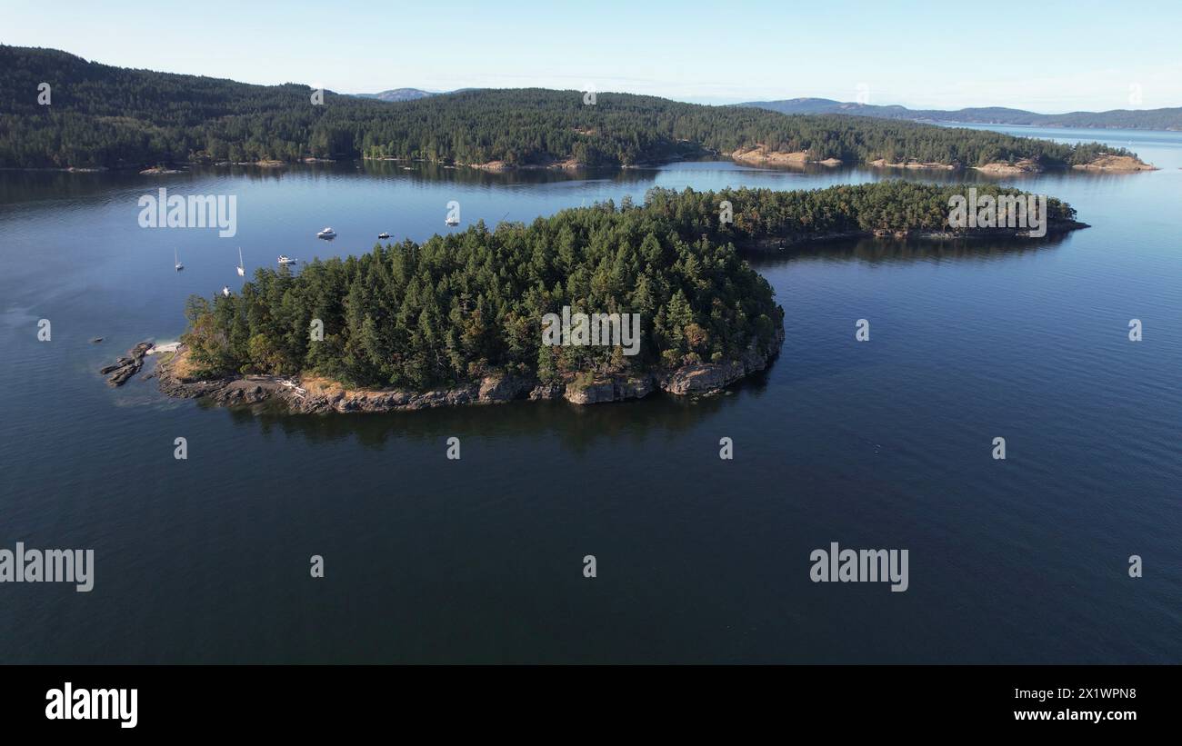 Aerial photograph of Russell Island, Gulf Islands National Park, British Columbia, Canada. Stock Photo