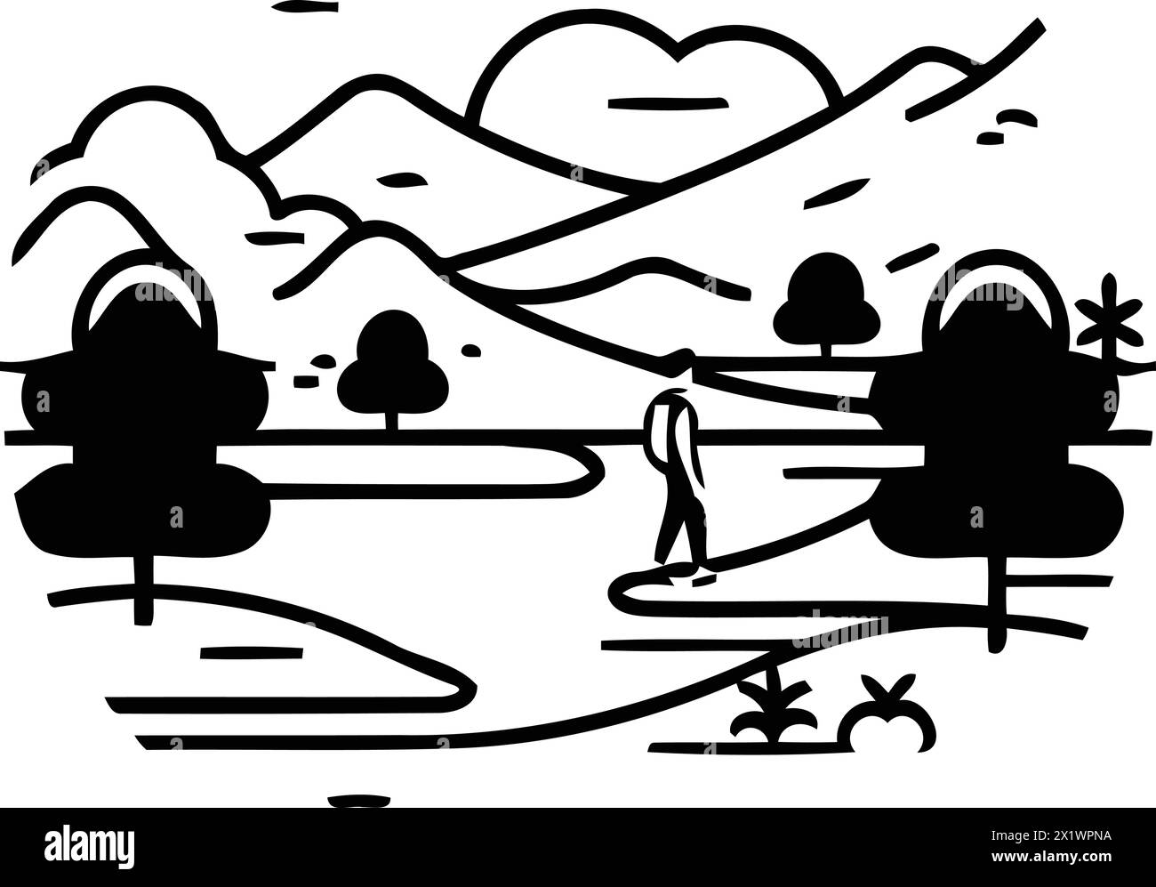Vector illustration of a camping in the mountains. Flat style design ...
