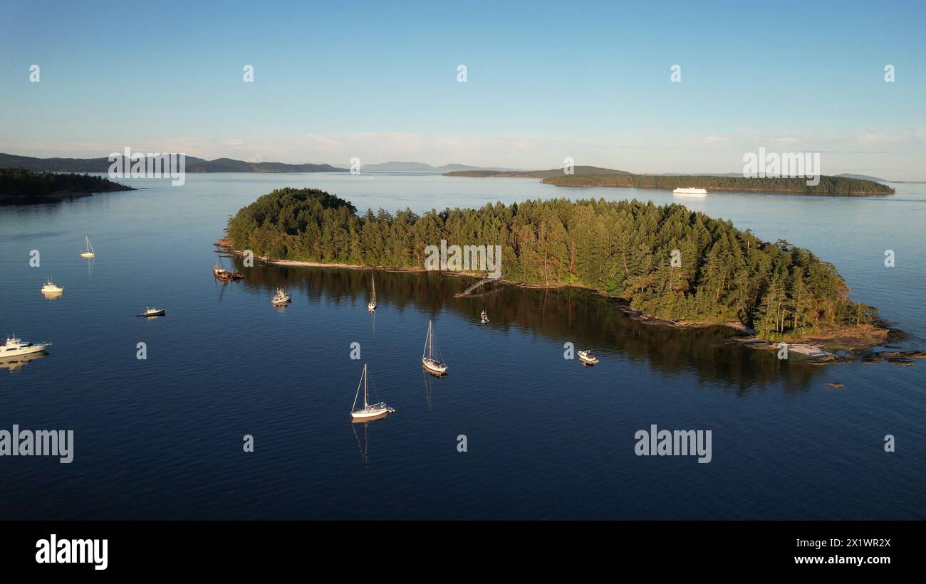 Aerial photograph of Russell Island, Gulf Islands National Park, British Columbia, Canada. Stock Photo