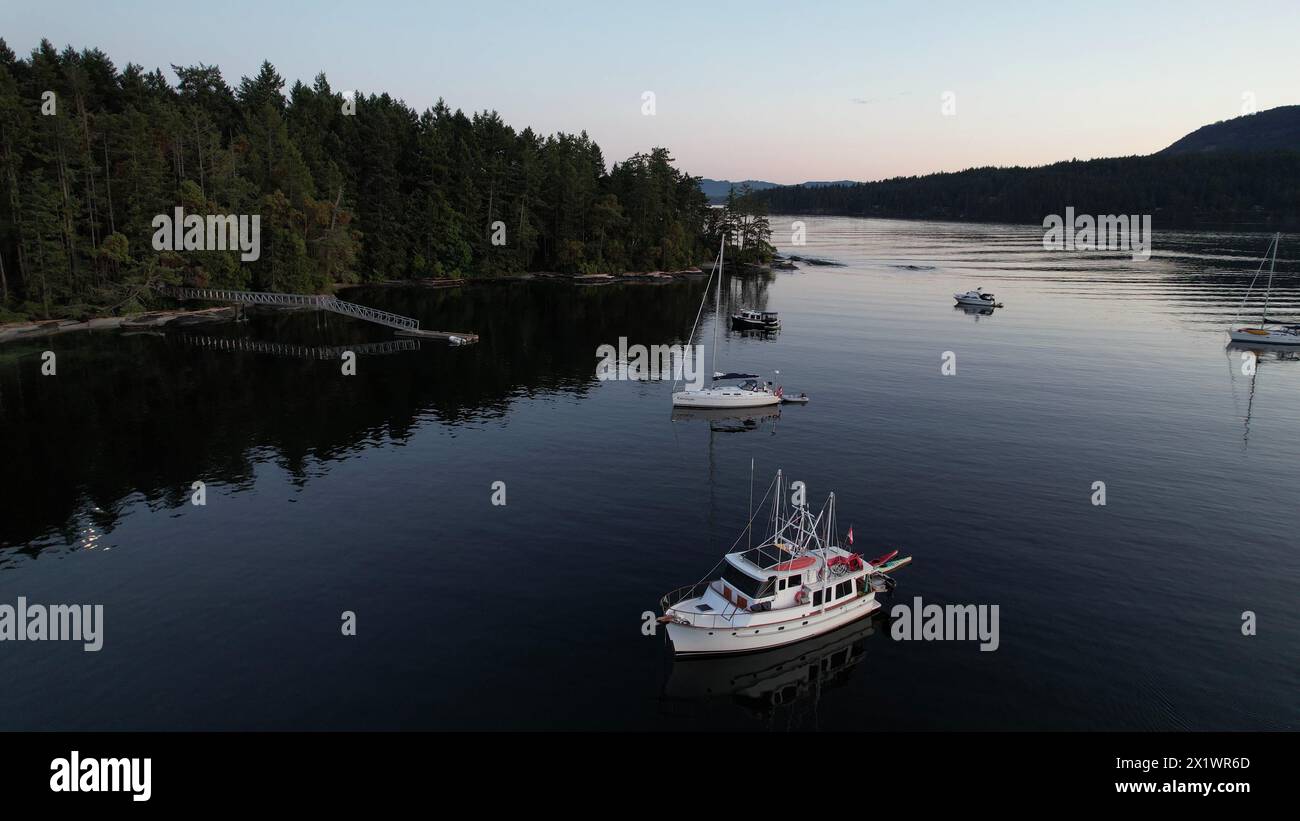 Boats at anchor, Russell Island, Gulf Islands National Park, British Columbia, Canada. Stock Photo
