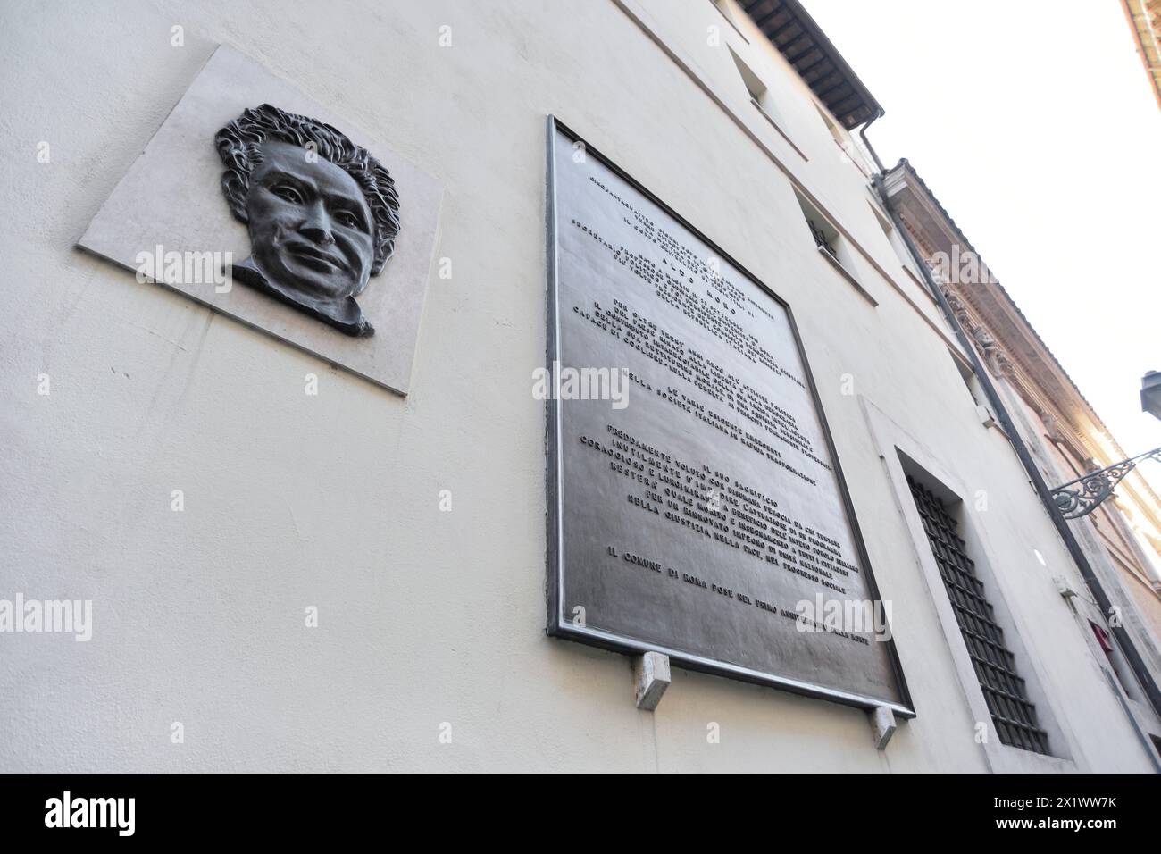 Commemorative Plaque In Honor of Aldo Moro. Via Caetani. Rome. Lazio. Italy Stock Photo
