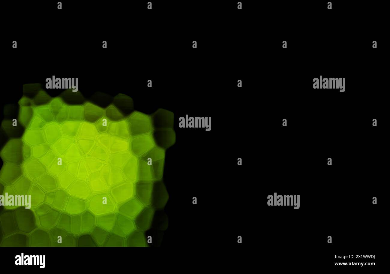 Green Polygonal Shapes on black background. Honeycomb pattern. Stock Photo